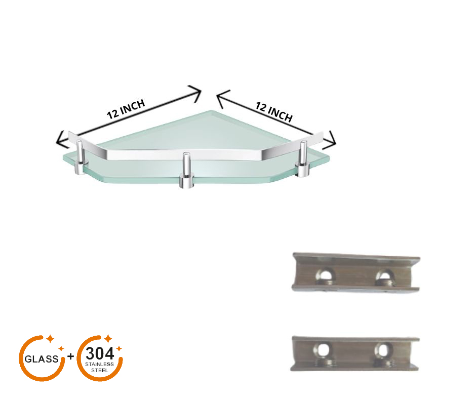 Corridor Design your space Corridor Sturdy Frosted Glass Corner with S.S.304 Railing-(12x12 INCH)