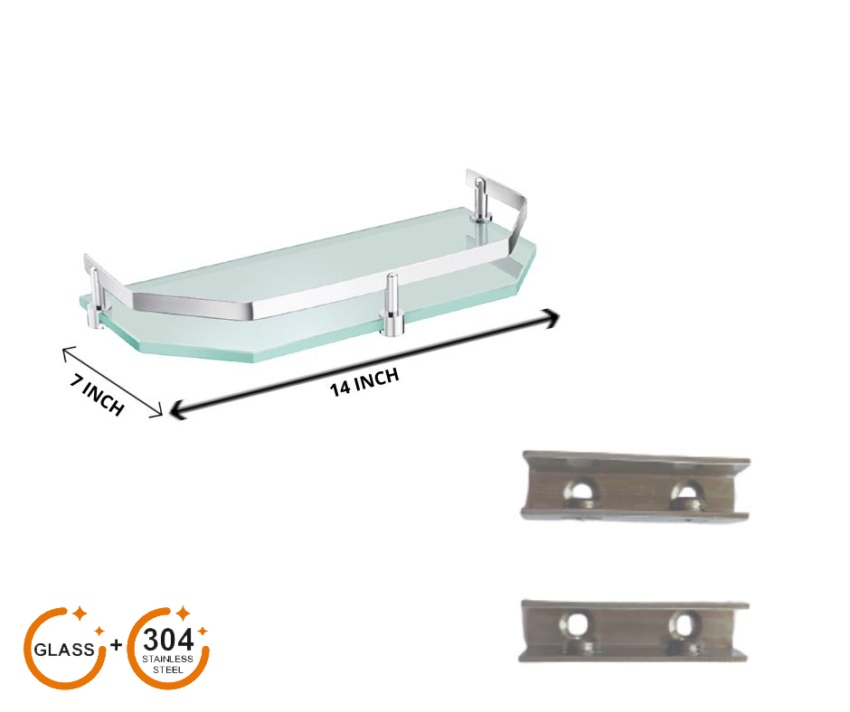 Corridor Design your space Corridor Sturdy Frosted Glass Shelf with S.S.304 Railing-(14x7 INCH)